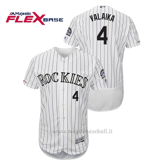 Maglia Baseball Uomo Colorado Rockies Pat Valaika 150th Aniversario Patch Flex Base Bianco